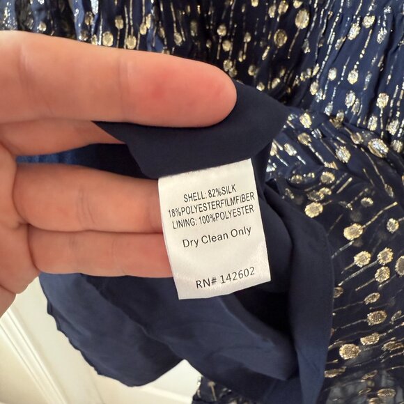 NEW Sail to Sable Navy Clip Dot Silk Dress Size: S Color: Navy and Gold Metallic - Picture 3 of 4
